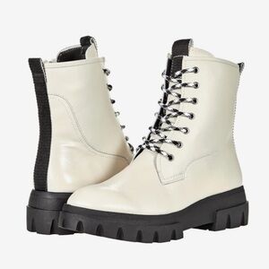 Franco Sarto Robbie Lug Sole White Black Leather Combat Boots Women’s Size 7